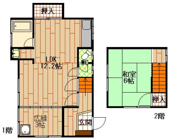 可部線 安芸長束駅 徒歩27分 2階建 築39年(2LDK)の間取り写真