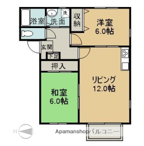 ドミール楽々園(2LDK/2階)の間取り写真