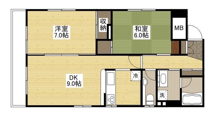 幟町宮本ビル(2DK/6階)の間取り写真