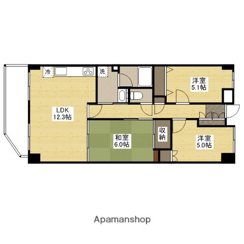 両祖ビル(3LDK/6階)の間取り写真