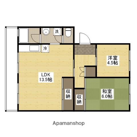 コーポカズタ(2LDK/4階)の間取り写真