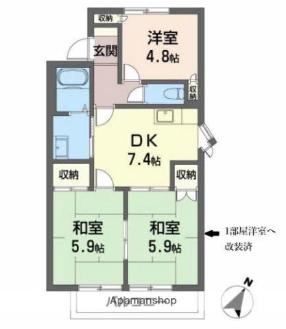 ファミーユ早稲田(3DK/1階)の間取り写真