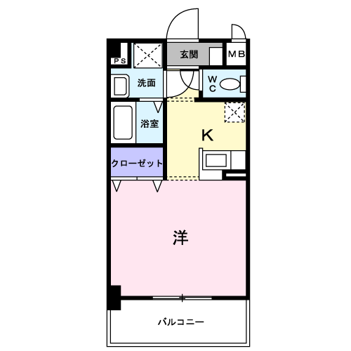 カルフール緑井(1K/1階)の間取り写真