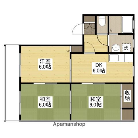 サンウエストパークC棟(3DK/1階)の間取り写真