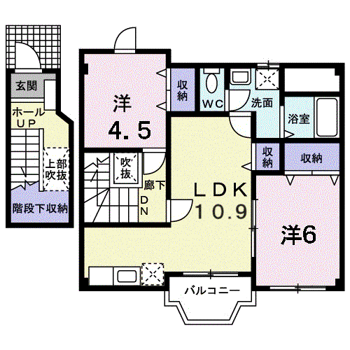 ソレアード石井B(2LDK/2階)の間取り写真