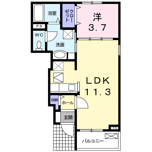 フルリール南栄Ⅱ(1LDK/1階)の間取り写真