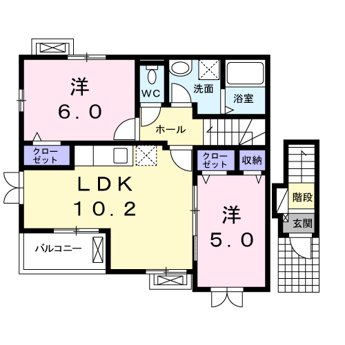 クレストール・ローゼⅡ(2LDK/2階)の間取り写真