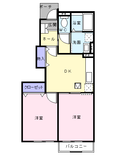 カルムメゾン(2DK/1階)の間取り写真