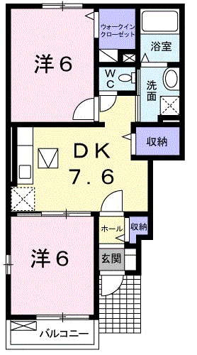 フェアクラウンⅡ(2DK/1階)の間取り写真