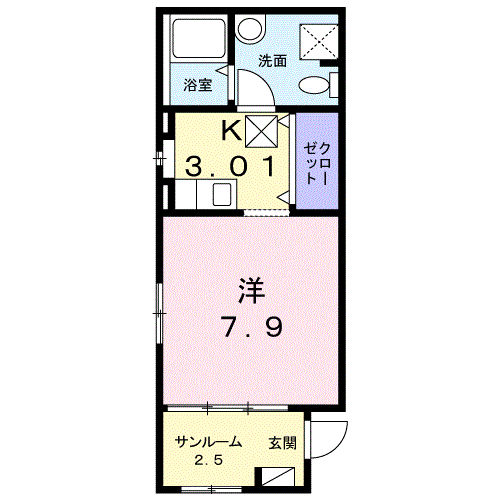 アストラムライン 西原駅(広島) 徒歩13分 3階建 築12年(1K/1階)の間取り写真