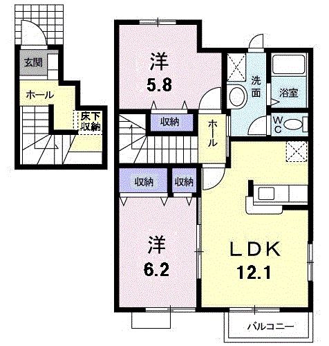 サンセールA(2LDK/2階)の間取り写真