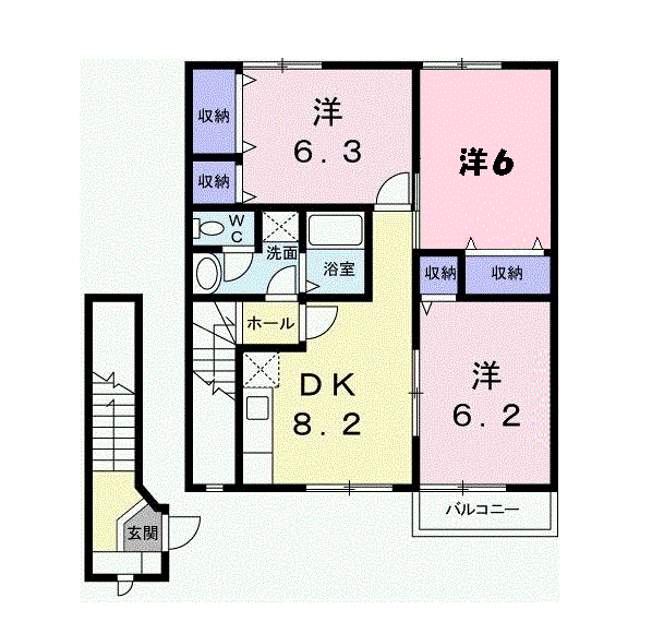 メープル焼山C(3DK/2階)の間取り写真