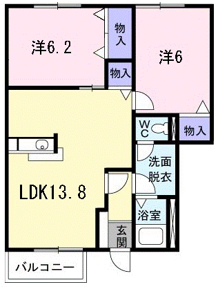 ソレアード・カーサA(2LDK/1階)の間取り写真