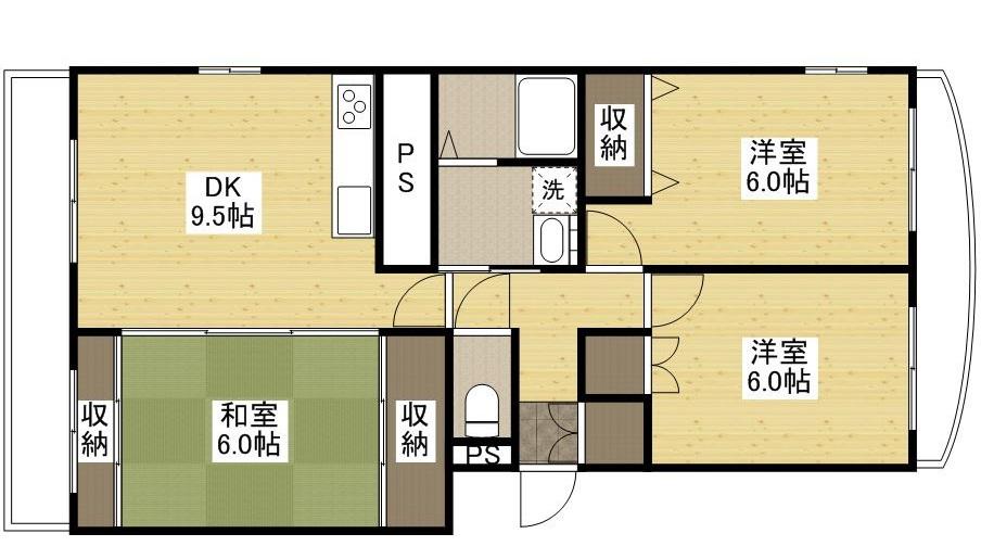 ハイネス八幡(3DK/3階)の間取り写真