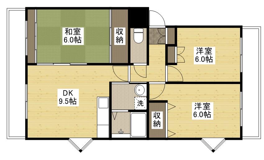 ハイネス八幡(3DK/3階)の間取り写真