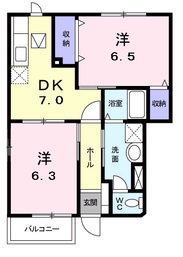 メープル焼山A(2DK/1階)の間取り写真