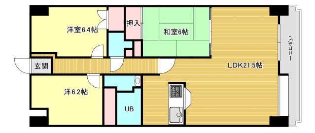 ホウライツルビル(3LDK/6階)の間取り写真