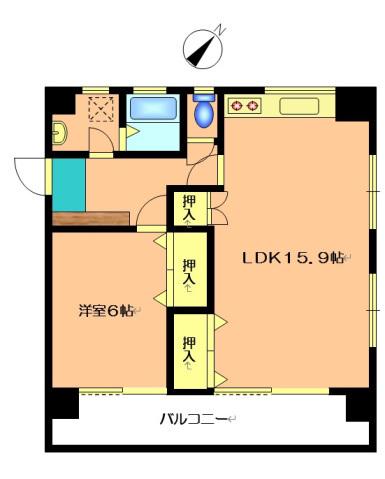 グリーンヒル吉村(1LDK/5階)の間取り写真