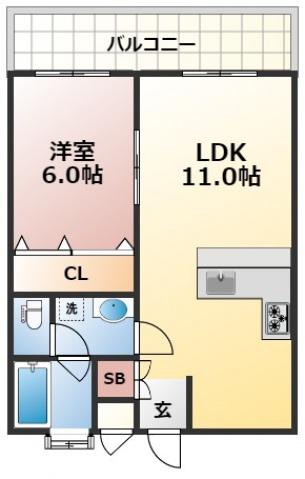 西興ビル(1LDK/4階)の間取り写真