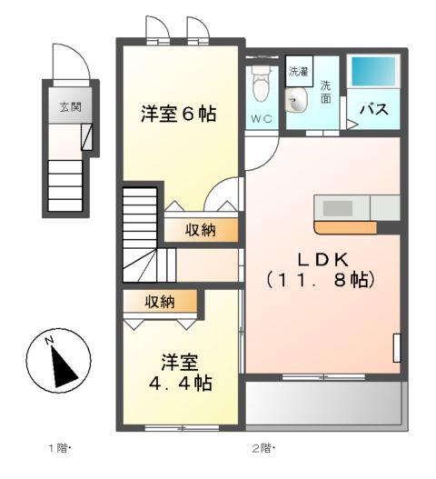 ベルクレスト(2LDK/2階)の間取り写真