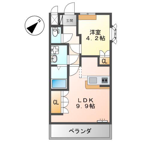 ヒールコートA&G(1LDK/2階)の間取り写真
