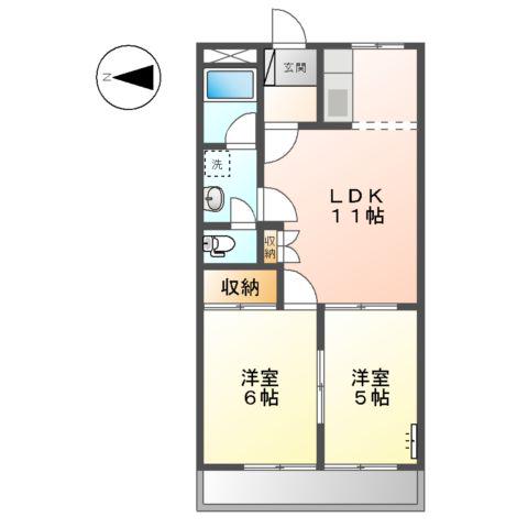 ルミナス八幡(2LDK/1階)の間取り写真