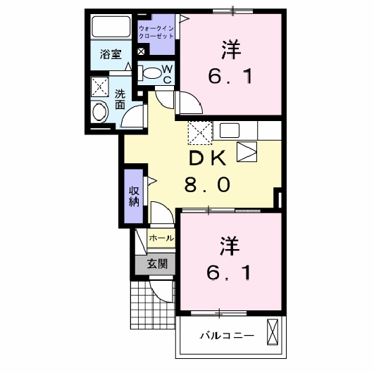 フィオーレ ドムスC(2DK/1階)の間取り写真