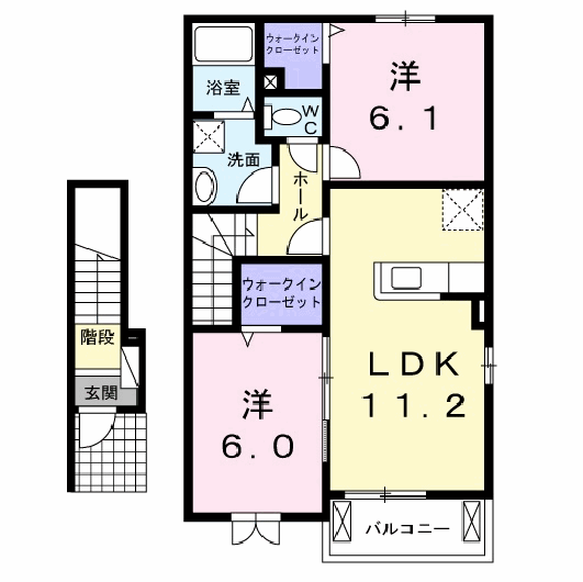 フィオーレ ドムスC(2LDK/2階)の間取り写真