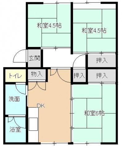 高陽真亀団地 2号棟(3DK/1階)の間取り写真