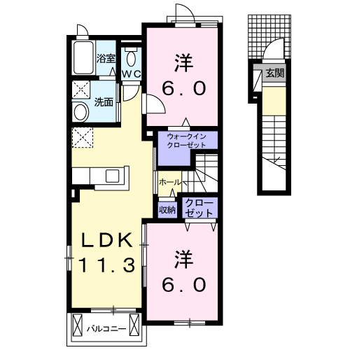 ジェルメ KEH A棟(2LDK/2階)の間取り写真