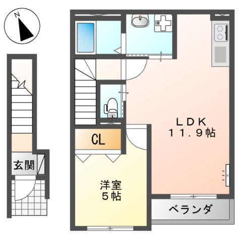 キューブ亀山(1LDK/2階)の間取り写真