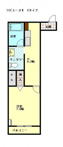 リビエーヌⅡ(1K/3階)の間取り写真