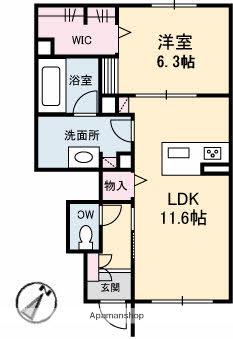 エスポワール戸坂山崎(1LDK/1階)の間取り写真