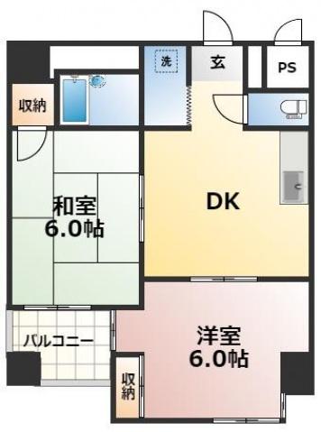 ノースウイングス(2DK/4階)の間取り写真