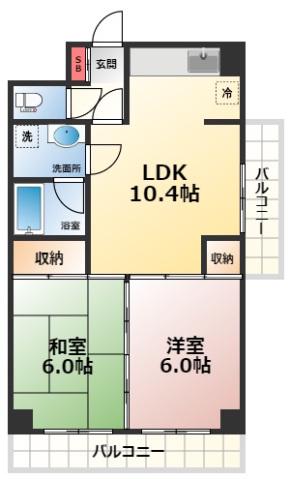 日宝ポニクレール府中(2LDK/6階)の間取り写真