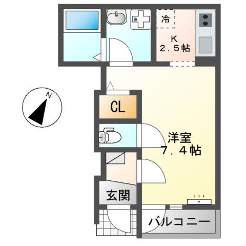 フルール宮内(1K/1階)の間取り写真