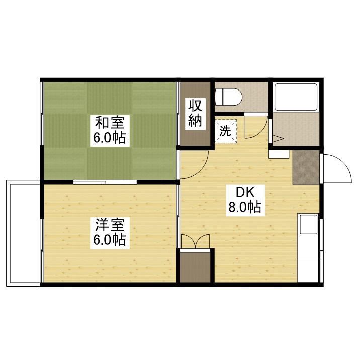 ハイツ栗栖 B棟(2DK/2階)の間取り写真