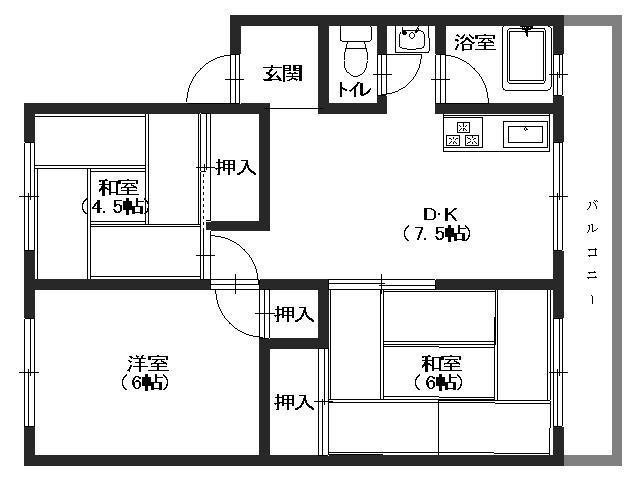 米尾マンション(3DK/2階)の間取り写真