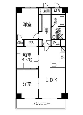 グリーンコート井口(3LDK/3階)の間取り写真