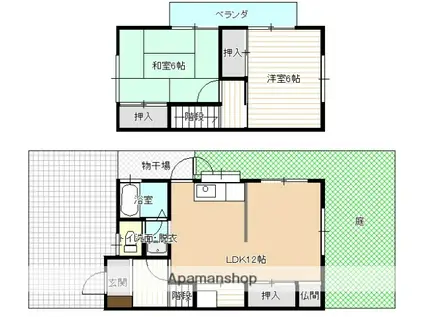 山陽本線 天神川駅 徒歩16分 2階建 築43年(2LDK)の間取り写真