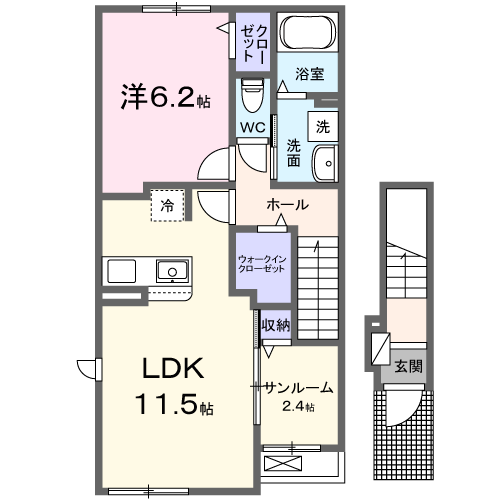 ドエル F・T・K Ⅵ番館(1LDK/2階)の間取り写真
