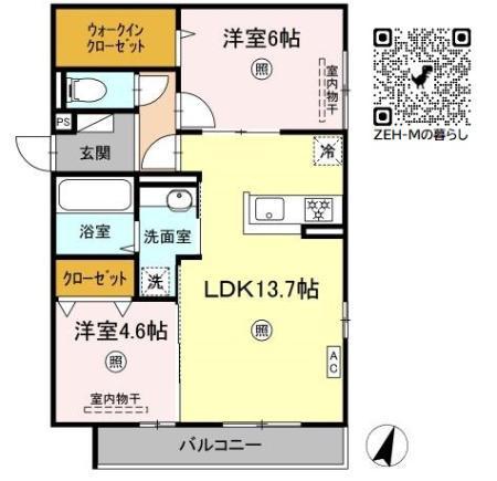D-ROOM尾長東(2LDK/3階)の間取り写真