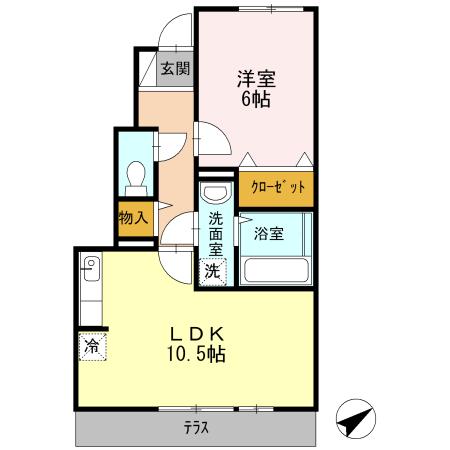 山陽本線 五日市駅 徒歩54分 2階建 築15年(1LDK/1階)の間取り写真