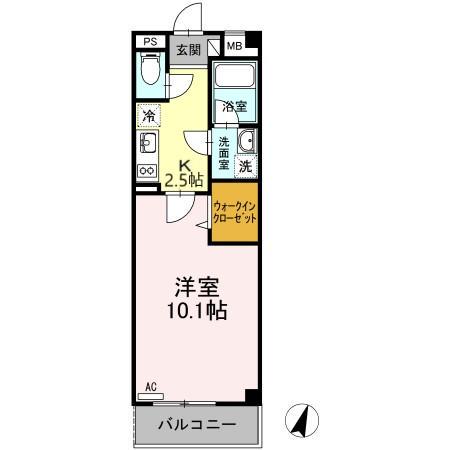 オリエンタルコートⅡ(1K/3階)の間取り写真