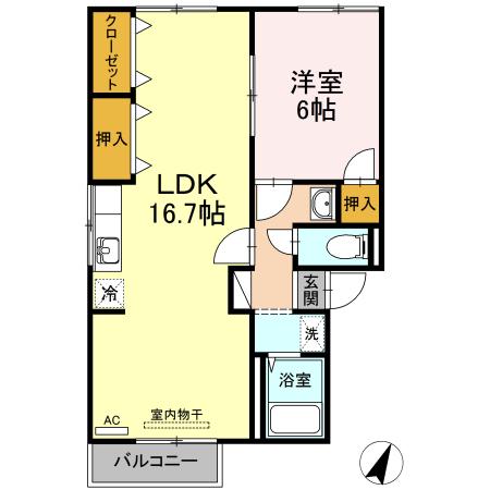 コーポふじ(1LDK/2階)の間取り写真