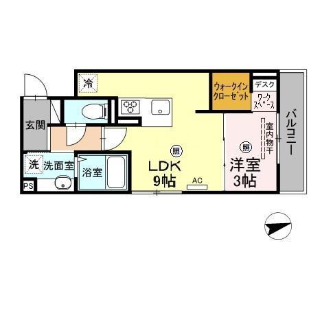 カーサ三筋(1LDK/3階)の間取り写真