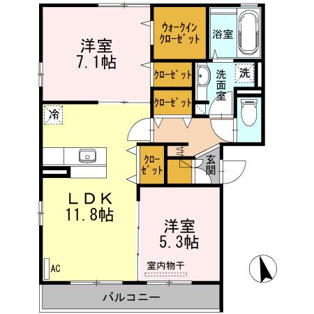 リヴェールK(2LDK/2階)の間取り写真