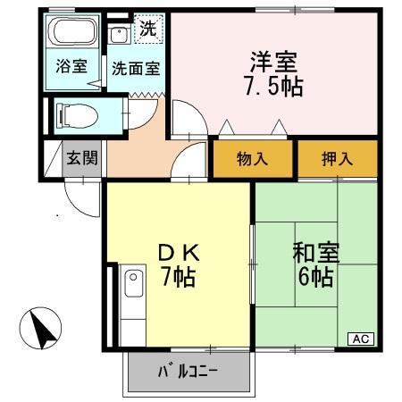 スターライト中央 A棟(2DK/2階)の間取り写真