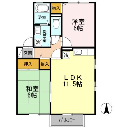 スターライト中央C棟(2LDK/2階)の間取り写真