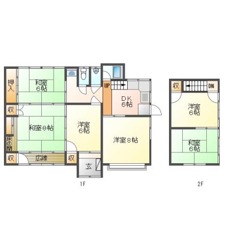芸備線 井原市駅 徒歩4分 2階建 築43年(6DK)の間取り写真